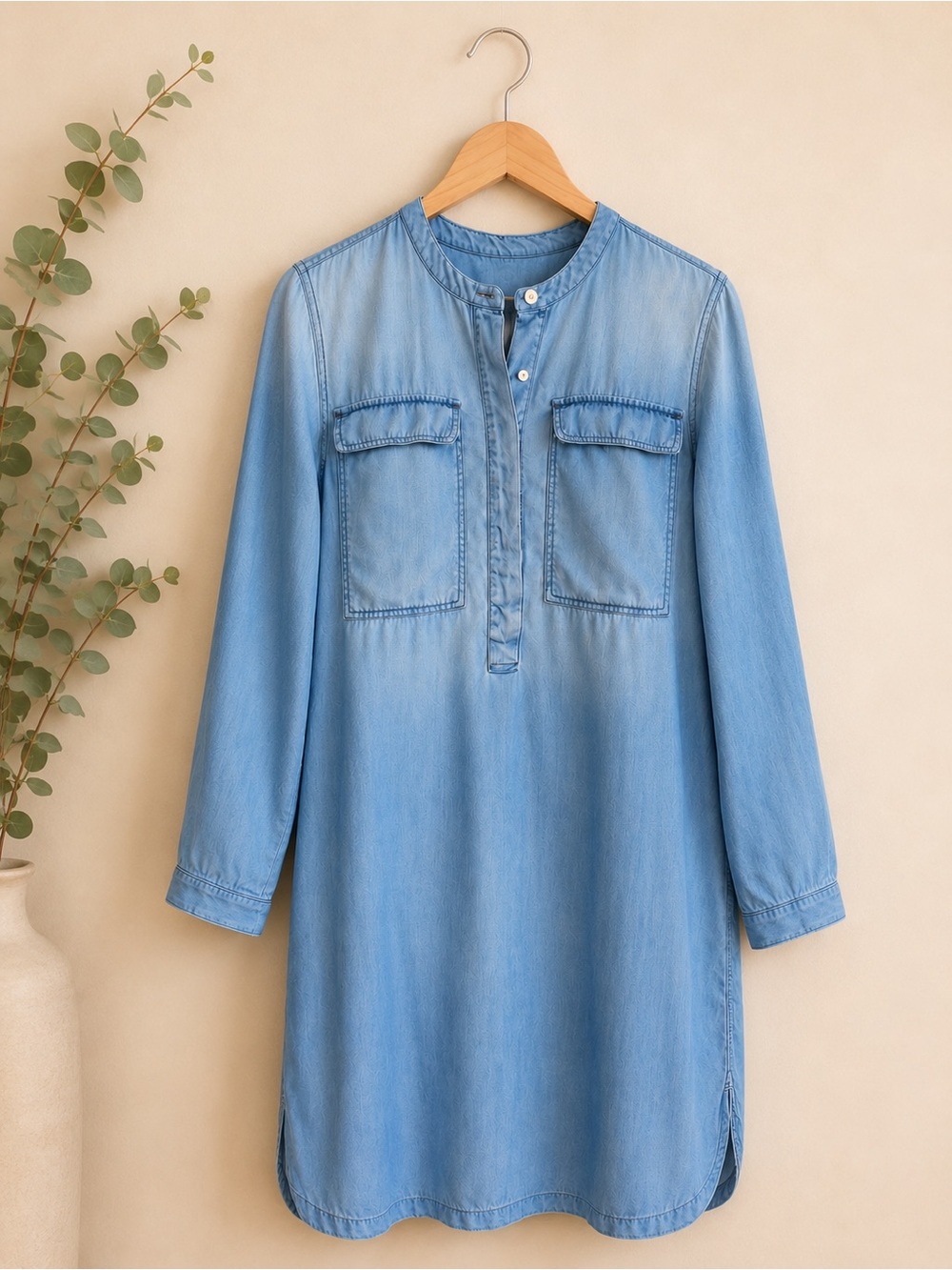 J. Crew Chambray Denim Shirt Dress Womens Small Blue Tunic Long Sleeve Casual